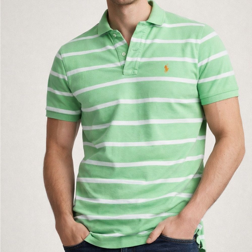 Polo Ralph Lauren Light Green striped Polo With Orange horse